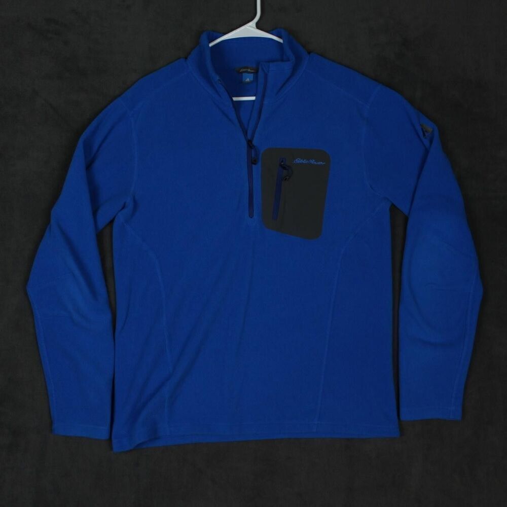 Eddie Bauer Pullover Mens Medium Blue 1/4 Zip Fleece Jacket Outdoor Adventure
